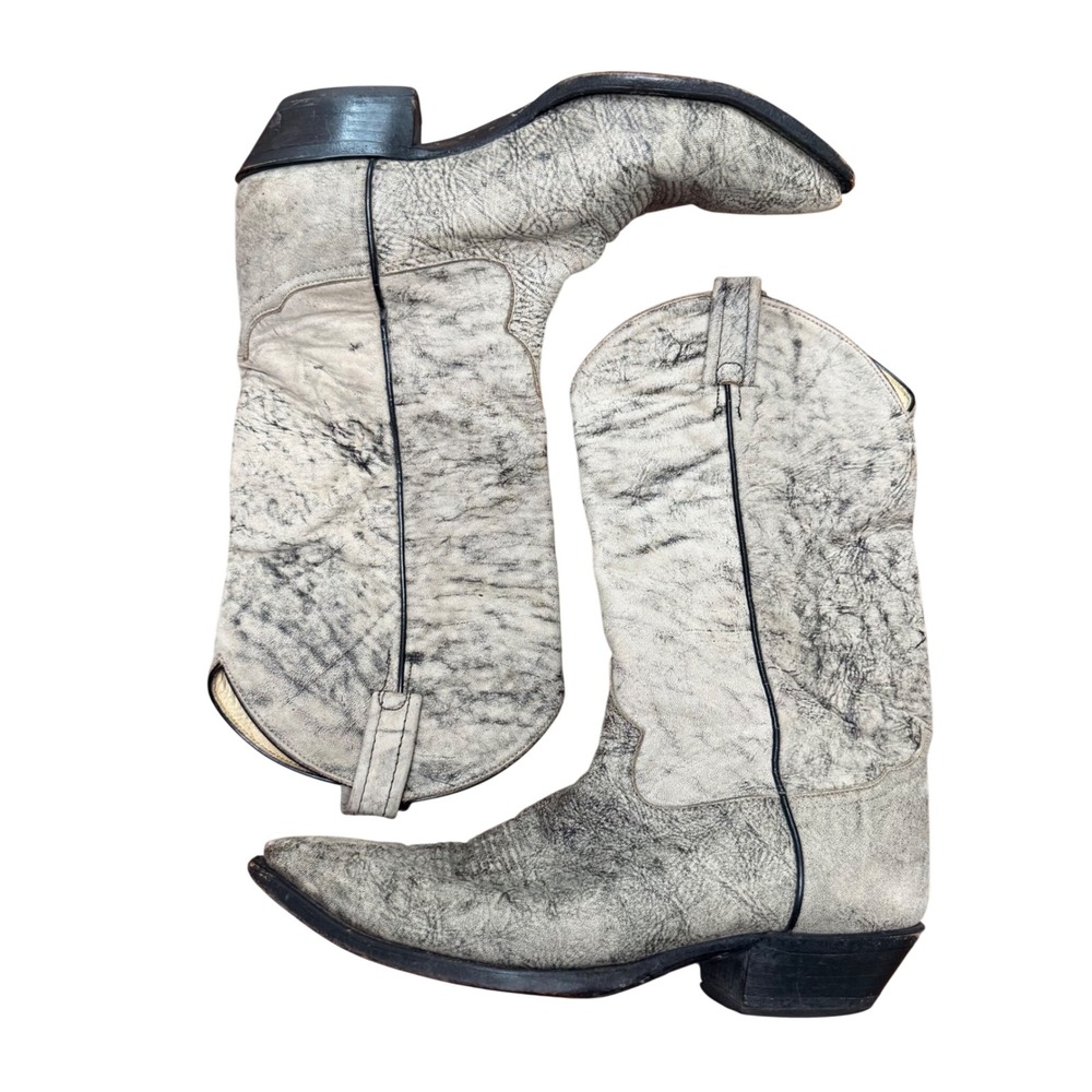 Tony Lama Cowboy Boots Mens 9.5 D Grey Black Sheep Skin Leather 6435